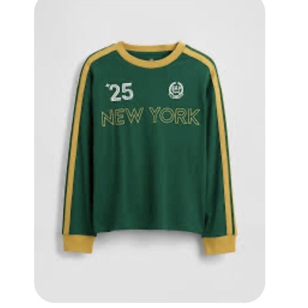 GAP 1969 Boys Long Sleeve Striped Logo Shirt Green Yellow Size S (6-7) Soccer